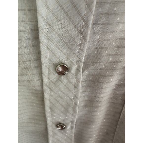 Vintage Wrangler Mens Permanent Press Long Tails LS Pearl Snap Beige Sz 16.5/33 - Picture 6 of 11